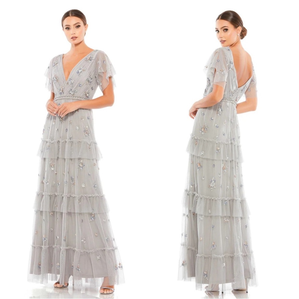 Mac Duggal Gray Embellished Maxi Dress - prom or mother of bride/groom